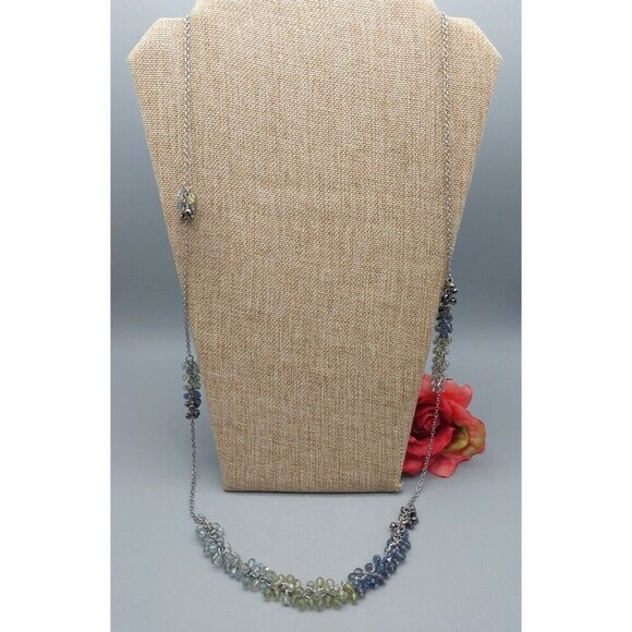 Coldwater Creek Silver Tone Long Station Chain Necklace Blue Ombre Crystal 36" - Picture 6 of 10